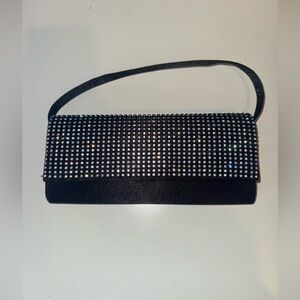 Elegant Black Satin Rhinestone Clutch